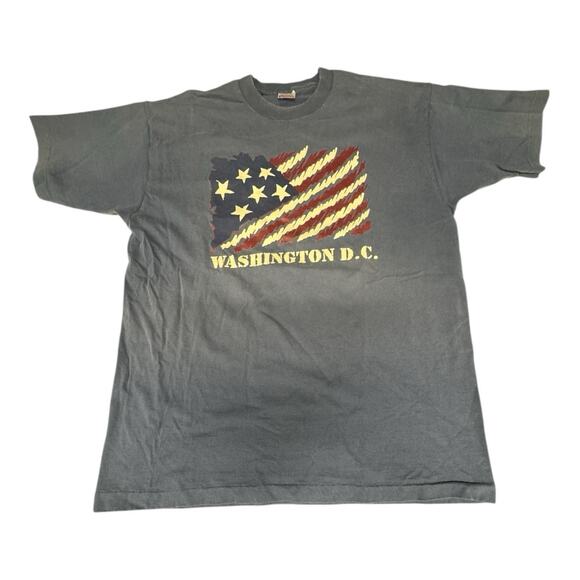 VTG Fruit of the Loom Blue XL American Flag Washington D.C. Single Stitch Tee - Picture 1 of 5